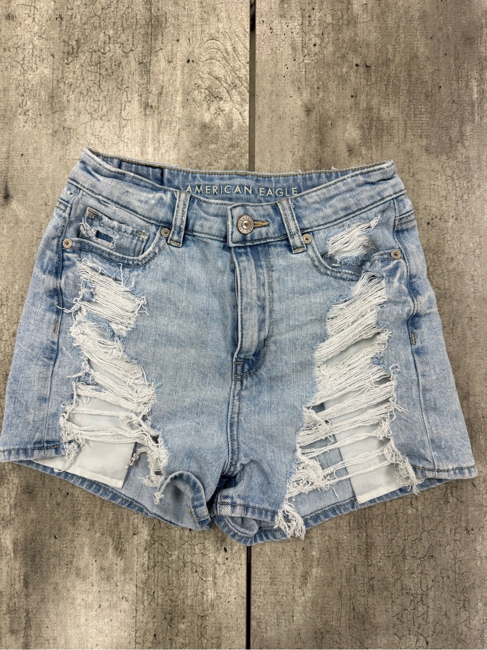 American Eagle Outfitters Light Blue Distressed Denim Jean Shorts